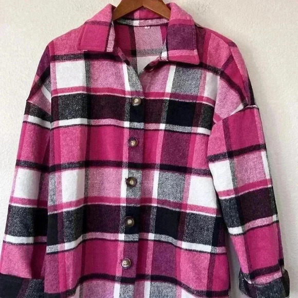 Womens Casual Size Large Shacket Jacket Long Sleeve Button Down Shirts - Picture 3 of 10
